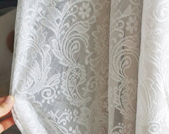 French Style Lace Curtain with Ruffled Hem, Romantic Floral Embroidered Curtain, Semi Sheer Curtains for Bedroom, Home Decor, 2 Panels