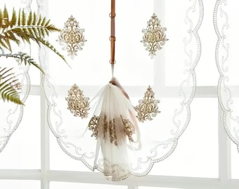 White Embroided Tie Up Curtain | European Style Adjustable  Sheer Pull Up Curtains | Balloon Cafe Curtain | 1 Panel