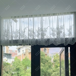 White Lace Valance: Elegant Floral Embroidered Sheer Curtain, Customizable Size
