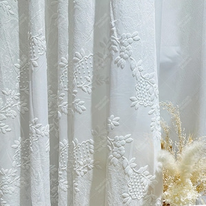 Embossed Florals Sheer Curtains,White Leafs Relief Embroidered Drapes for Living Room, Bedroom,Light Filtering Window Panel
