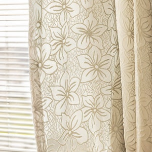 French Vintage Cream Floral Curtain: Elegant Damask Light Filtering Drape