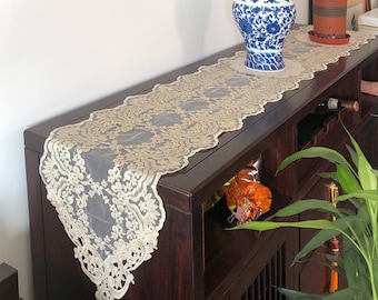 Floral Embroidered Lace Table Runner: Wedding, Festival Decor