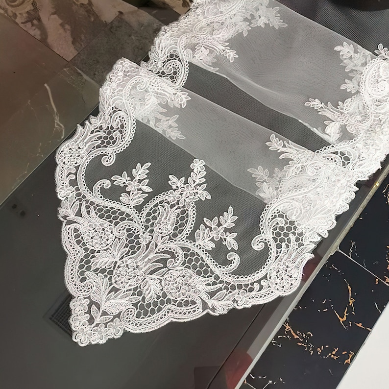 Lace Table Runner, Exquisite Embroidered Lace Table Flag, Table Cloth, Wedding Decoration, Home Decor Lace, Dining Decor White/ No Tassel