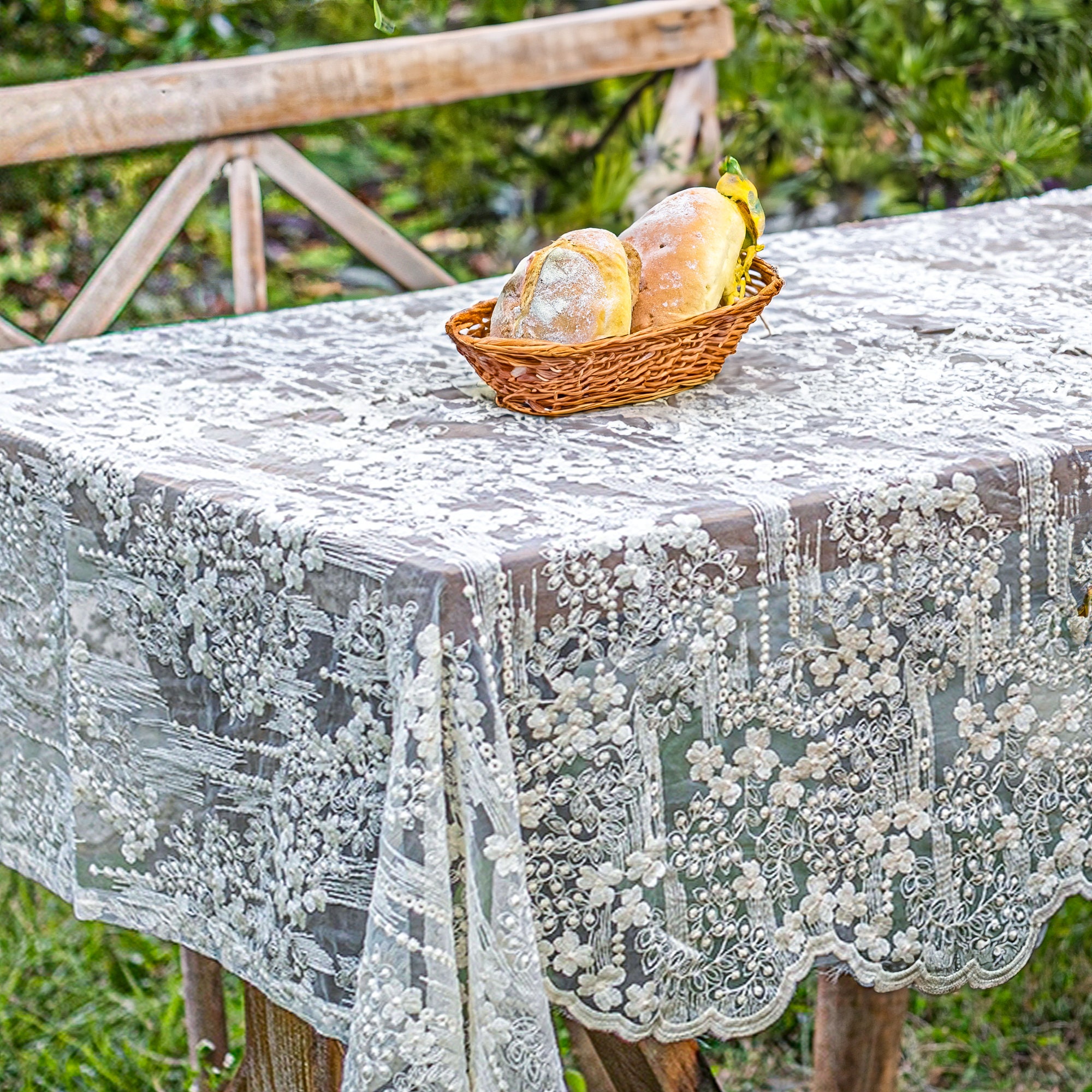 花柄刺繍レーステーブルクロス - Etsy 日本