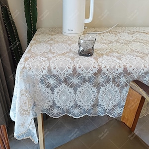Embroidered Lace Tablecloth: Beige Floral Elegant Dining Decor