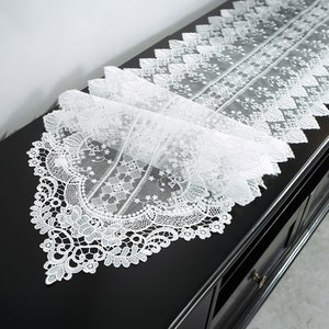 French Style Macrame Table Runner | White Lace Embroidered Table Runner | Festival Event Table Decoration | Farmhouse Sheer Tablecloth
