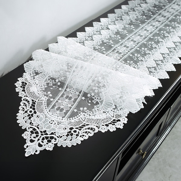 Chemin de table en macramé de style français | Chemin de table brodé en dentelle blanche | Décoration de table pour événement festival | Nappe ferme transparente