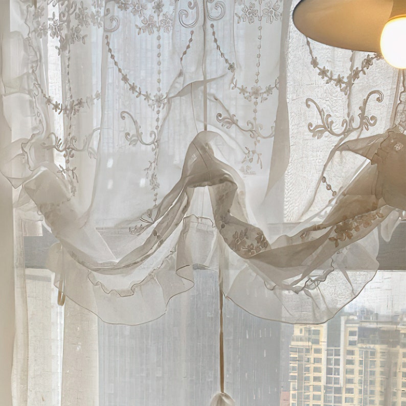 Tenda Mantovana In Pizzo Cotone Bianco - Ricamata, 32x150 Cm Per Cucina, Bistrot, Finestre Piccole - Foto 10