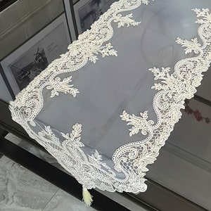 Lace Table Runner, Exquisite Embroidered Lace Table Flag, Table Cloth, Wedding Decoration, Home Decor Lace, Dining Decor image 3