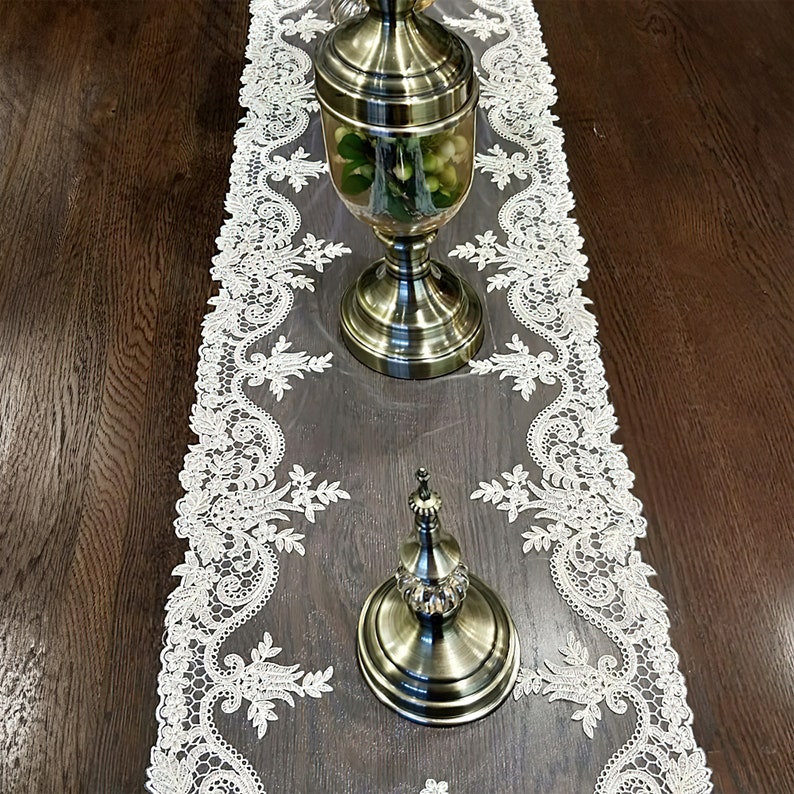 Lace Table Runner, Exquisite Embroidered Lace Table Flag, Table Cloth, Wedding Decoration, Home Decor Lace, Dining Decor image 6