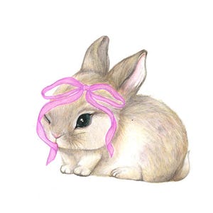 Download digital coelho desenhado à mão com arco gráfico de Páscoa Download PNG convite fofo camiseta arte original berçário arte floresta coquete