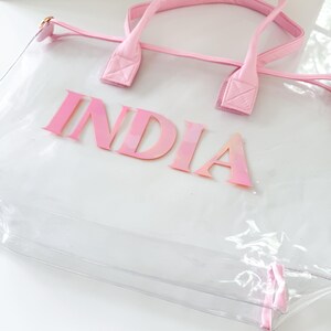 Benutzerdefinierte Strandtasche Hologramm Beach Clear Bag Cruise Tropical Pool Bag Passende Brautjungfer Geschenk Sommer Mexiko Reise Vegas Urlaub am Pool