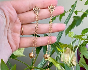 Gold Monstera Charm Dangle Earrings