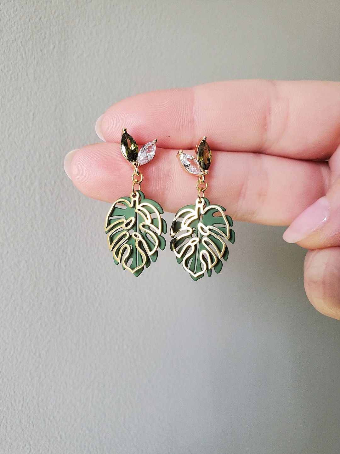 Vintage Golden Leaf Earrings with Colorful Zirconia main image 0