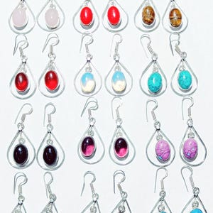 Handmade Gemstone Dangle Earrings: 925 Sterling Silver Plated