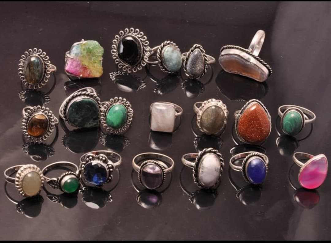 Multi Mixed Gemstone Ring Wholesale Lot 925 Sterling Silver Plated Ring Handmade Jewelry Bulk Ring Lot Gift for Her Free Shipping Etsy