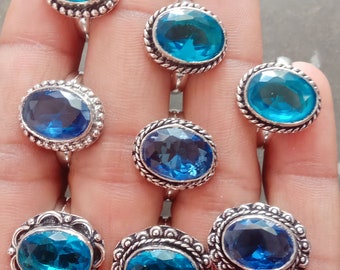 Hermoso lote de anillos de piedras preciosas facetadas azules, lote al por mayor 925 anillo plateado de plata esterlina regalo de anillo hecho a mano para ella, anillo a granel envío gratis