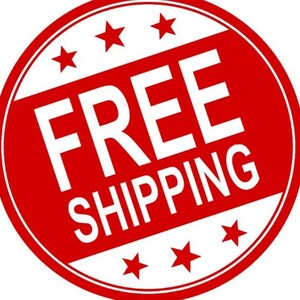 May include: Red circle with white stars and the text "FREE SHIPPING" in white.