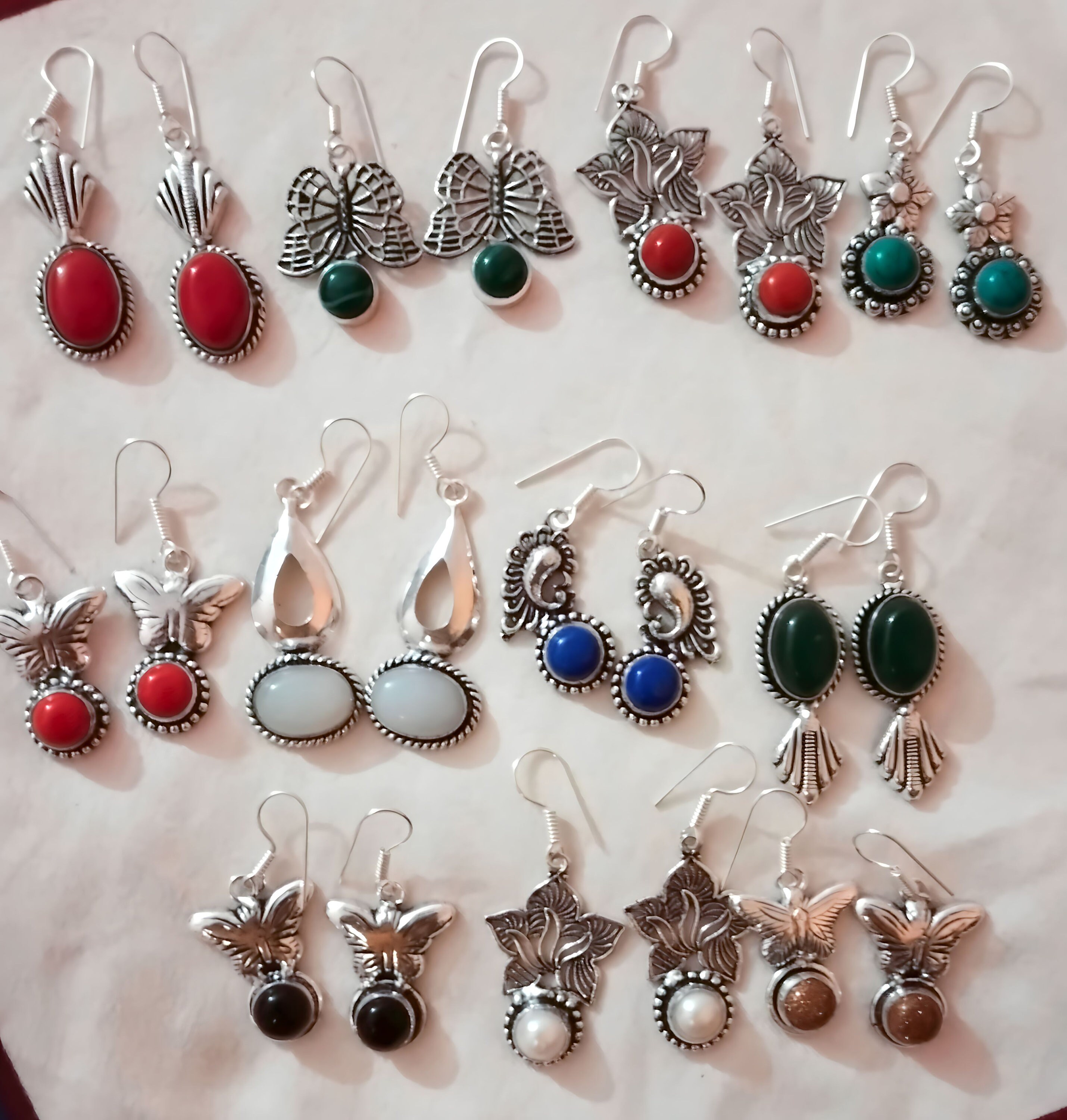 Lotto Vintage 3 Paia Di Orecchini Pendenti Modernisti CZ In - Foto 7