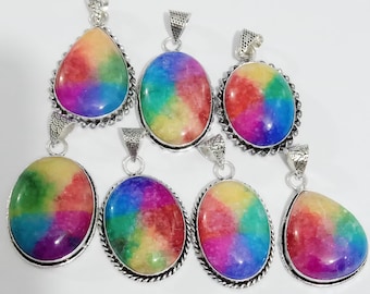 ¡¡¡AAA!!! Colgante de lote al por mayor de piedras preciosas Rainbow Druzy, colgante chapado en plata de ley 925, joyería hecha a mano, regalo para su regalo de San Valentín