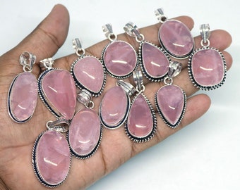 Lot en gros !!! Pendentif en quartz rose avec pierres précieuses, pendentif plaqué en argent sterling 925, lot de bijoux faits main, cadeau pour elle, livraison gratuite