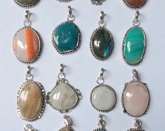 Ciondoli In Pietra Calsilica Arcobaleno Placcati Argento 925 - Lotto Da Ciondoli In Pietra Calsilica Arcobaleno Placcati Argento 925 - Lotto Da