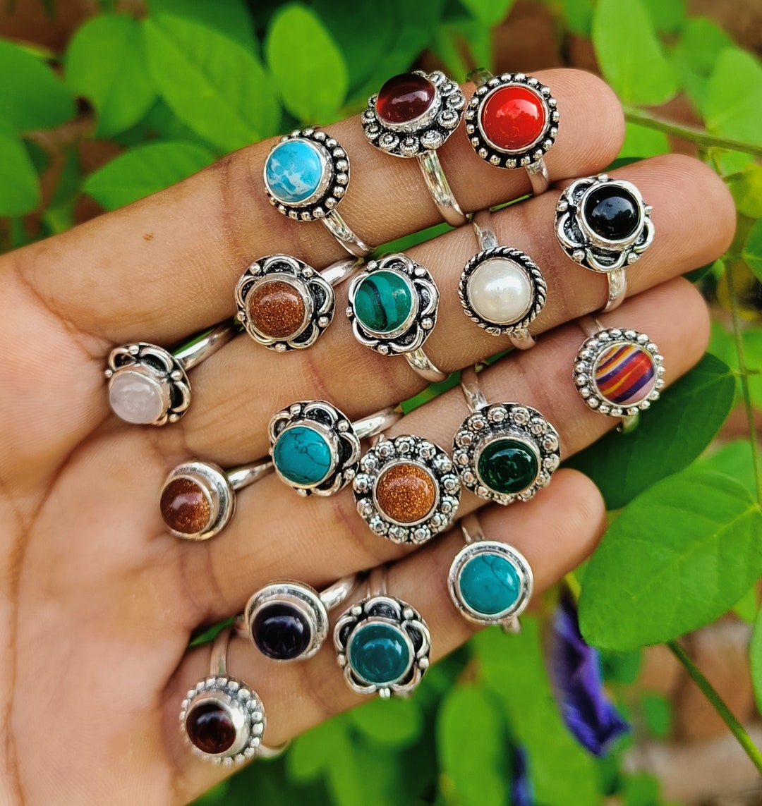 Multimarque Stone Rings AA Turquoise Multi Gemstone Rings Wholesale Lot, 925 Sterling Silver ...