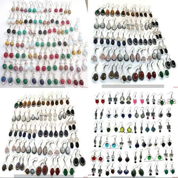 Lot en gros !!! Boucles d'oreilles multicolores, bijoux en pierres précieuses, boucle d'oreille en plaqué argent sterling 925, bijoux faits main, lot en vrac - Boucle d'oreille pendante