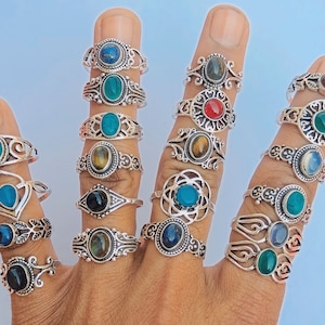 Assorted Gemstone Rings: 925 Sterling Silver Plated, Handmade Mystery Pack