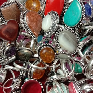 Assorted Gemstone Ring Lot: 925 Sterling Silver Plated, Handmade Jewelry