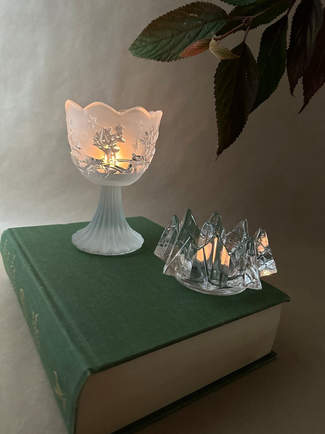 Walther Glass Frosted Christmas Pedestal Votiv Candle Holder Etsy