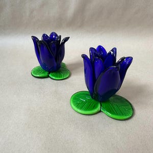 Italienische Kunst Glas Blaue Tulpe Blumenkerzenhalter