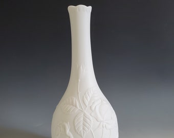 Kaiser White Satin Embossed Rose Pattern Vase