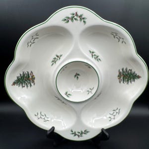 Plato de crudités o patatas fritas con salsa con diseño de árbol de Navidad vintage de Spode