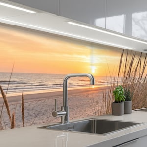 Pannello autoadesivo per paraschizzi da cucina - Tramonto, Dune e Mare - Pannello a parete impermeabile