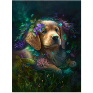 Koffer - handbagage - kinderkoffer - hond - puppy - bloemen - natuur