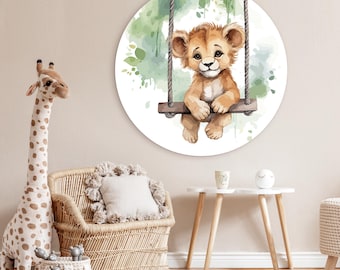 Baby Löwenjunges Wandkunst - Runde Kinderzimmer Dekoration, Kinderzimmer hängend
