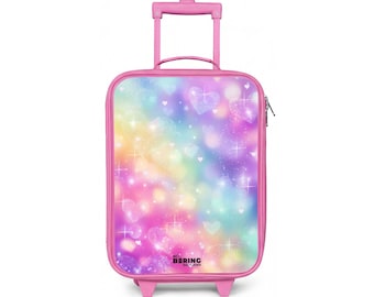 Glitter Rainbows Hearts Children's Suitcase – Lightweight Travel Trolley for Kids with light-up wheels