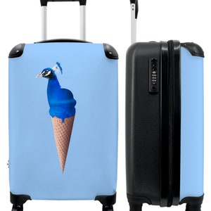 Koffer - Kabinengepäck - Kinderkoffer - Pfau - Eistüten - Eiscreme - blau - Vogel
