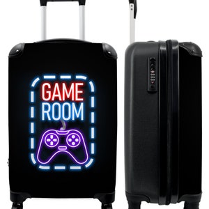 Koffer - handbagage - kinderkoffer - neon - quotes - game room - controller - zwart