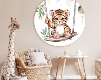 Tiger-Kinderzimmer-Wand-Kunst - rundes PVC-Kinderzimmer-Dekor