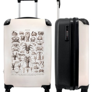 Koffer - handbagage - dieren - zee - illustratie - natuur - vintage