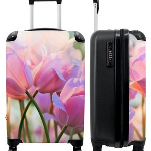 Koffer - handbagage - tulpen - bloemen - roze - planten - lente