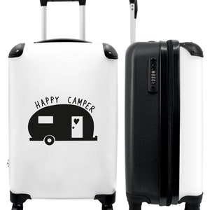 Koffer - handbagage - quotes - caravan - 'happy camper' - zwart - wit