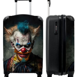 Koffer - handbagage - clown - portret - make-up - clownsneus - kleding