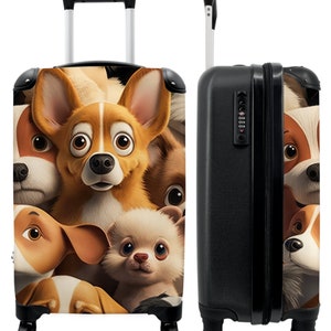 Koffer - handbagage - kinderkoffer - honden - dieren - bruin - zwart - patronen