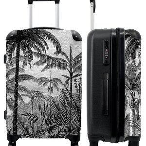 Koffer - handbagage - kinderkoffer - jungle - palmboom - vintage - zwart wit