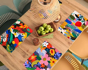 Manteles individuales de vinilo con diseño floral ecléctico (juego de 6), resistentes al calor