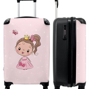 Koffer - handbagage - kinderkoffer - prinses - meisjes - roze - stippen - pastel - vlinder
