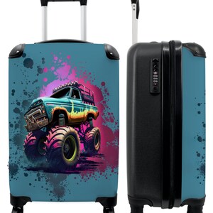 Koffer - handbagage - kinderkoffer - monstertruck - verf - graffiti - roze - neon